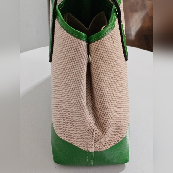 Kate Spade Green Canvas Logo Satchel Crossbody Strap Cherry Charm - Picture 3 of 16